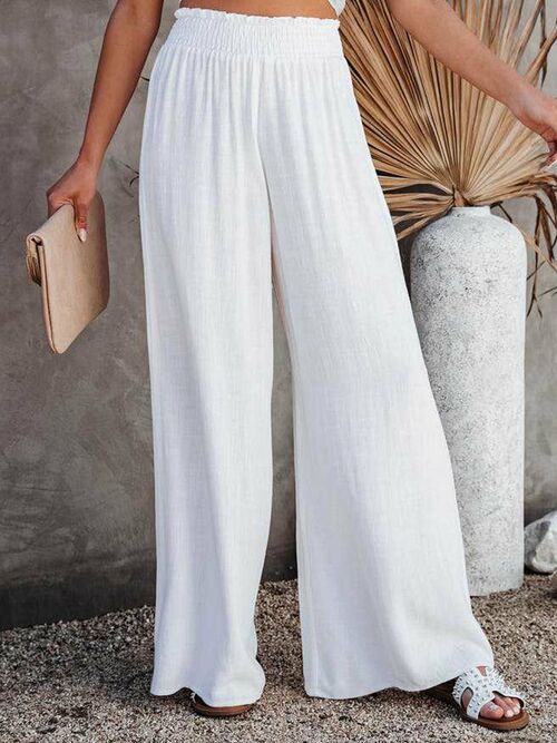 Solid White Wide Leg Long Summer Palazzo Pants